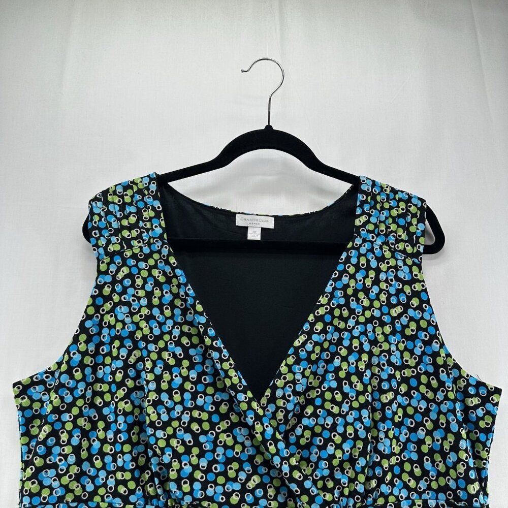 Charter Club Woman Tank Top Sz 2X Polka Dot Surplice Sleeveless Nylon Blue Green - Picture 3 of 10